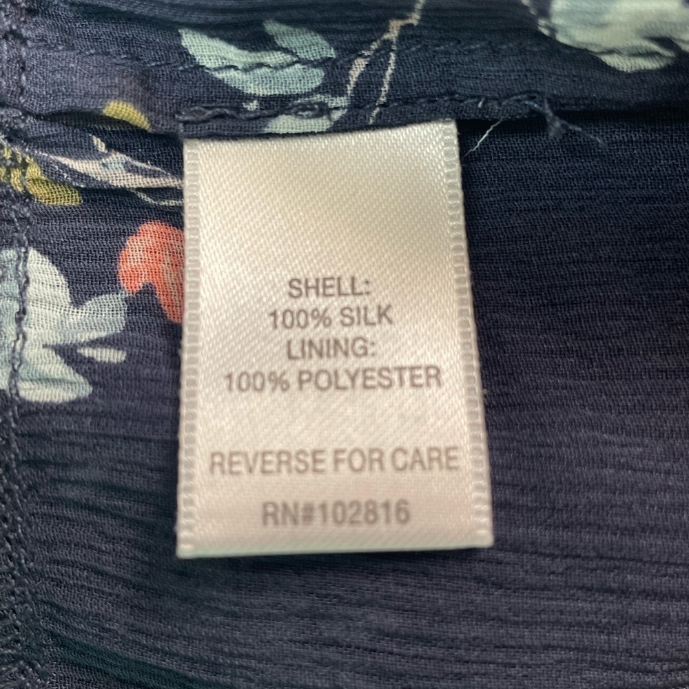 Garnet Hill Silk Floral Print Mini Dress Navy Petite 4 - Picture 3 of 9